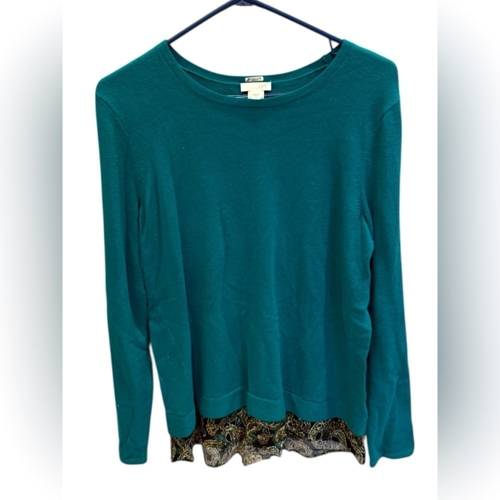 J.jill Women's Teal Green Cotton Nylon Woven Polyester Sweater Size Small